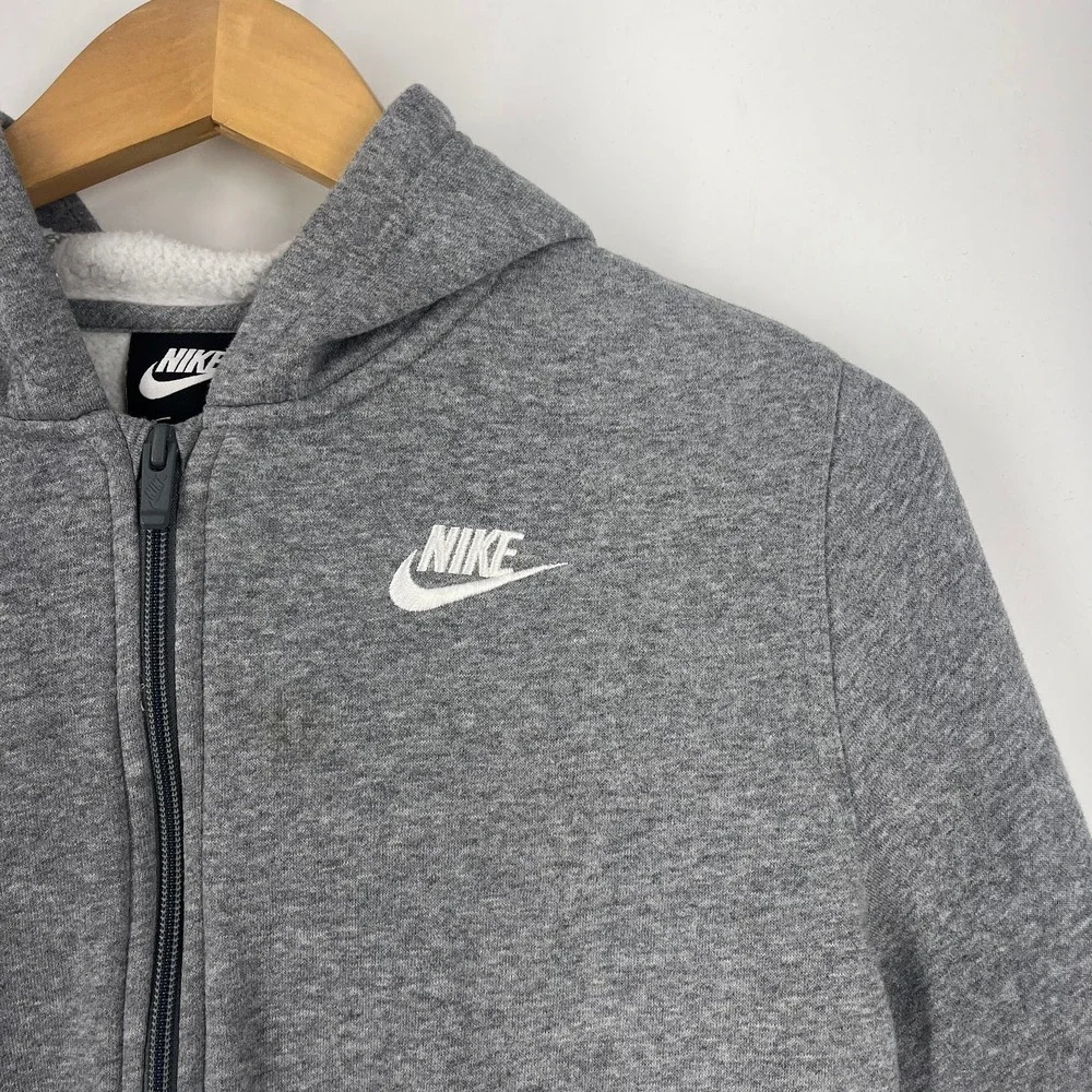 Nike Kids Full Zip Hoodie Heather Gray‎ Fleece Sweatshirt Embroidered Logo